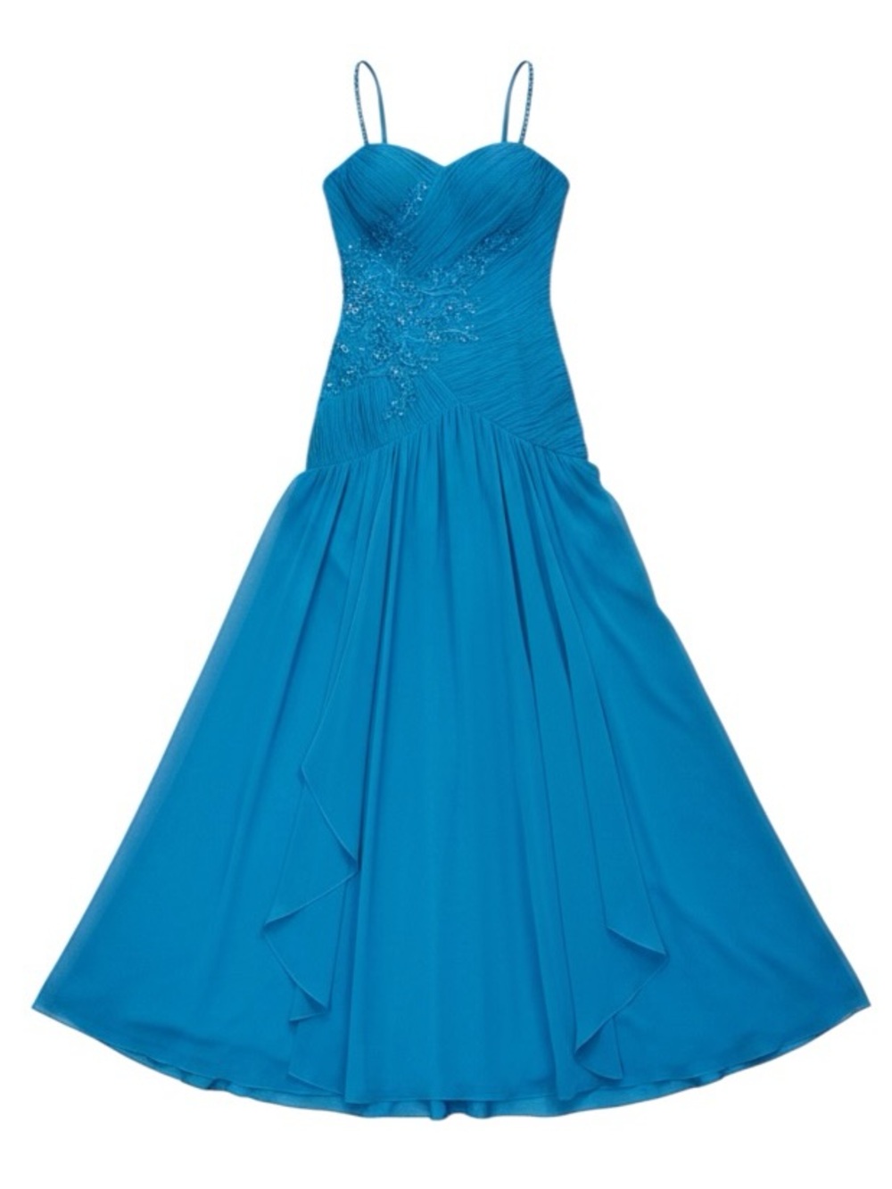 Sue Wong Teal Beaded Sequin Ruched Maxi Dress / Gown